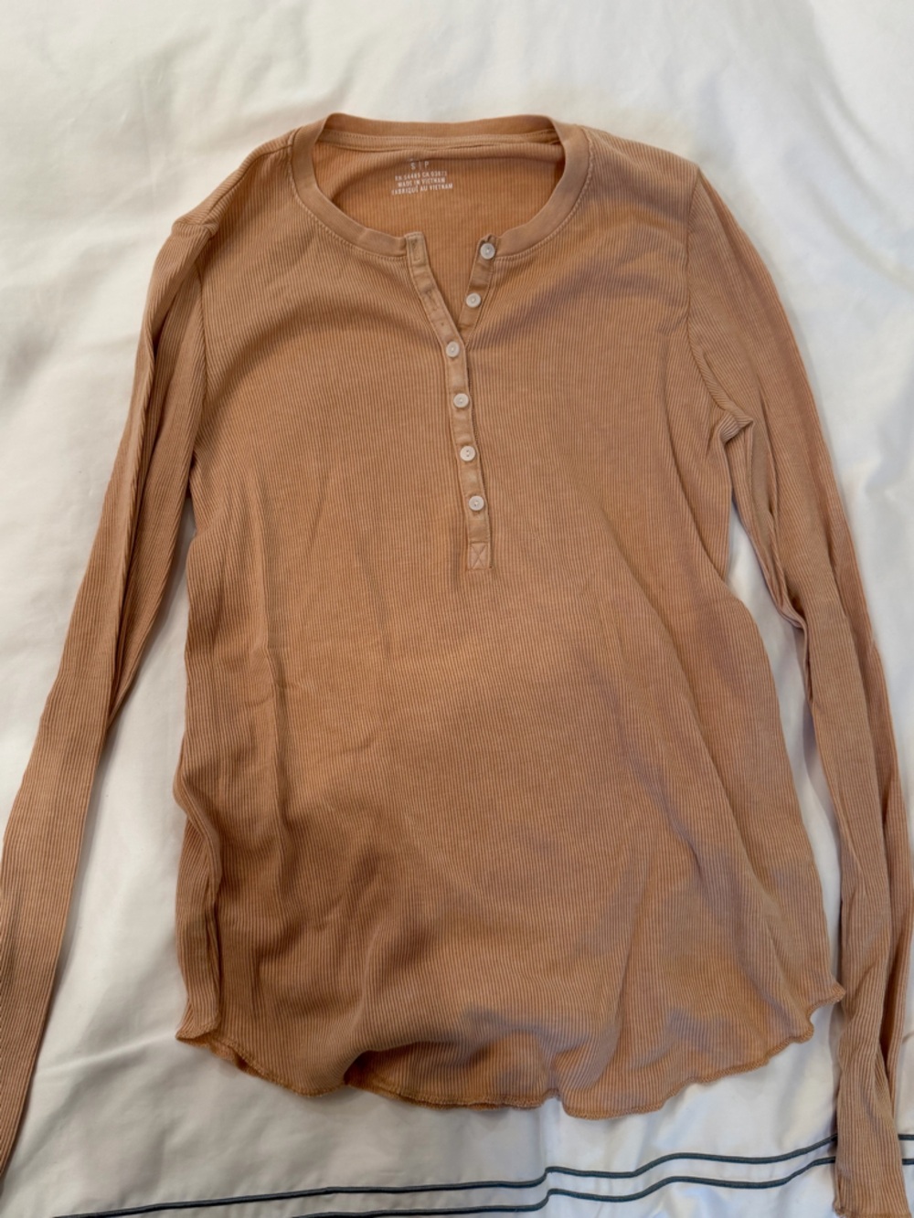 aerie Ribbed Henley Top - Tan